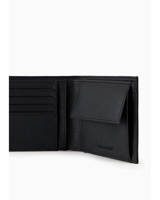 Emporio Armani White Ari Sustainability Values Regenerated Saffiano Leather Wallet With Graphic Design Eagle for men