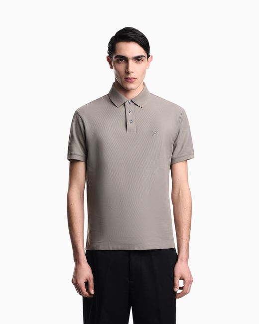 Emporio Armani Gray Regular Fit Piqué Polo Shirt for men
