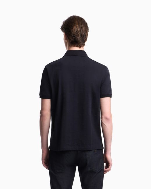 Emporio Armani Blue Slim-Fit Jersey Polo Shirt With All-Over Jacquard Eagle for men