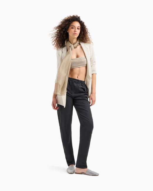 Emporio Armani White Rhinestone-Covered Bandeau Top With Shoulder Straps