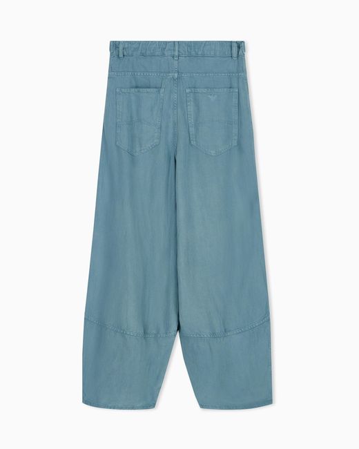 Emporio Armani Blue Garment-Dyed Linen And Lyocell Five-Pocket Trousers