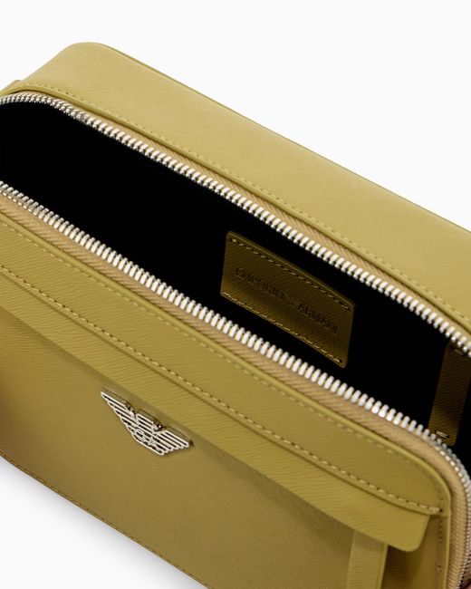 Emporio Armani Green Textured Crossbody Bag With A Front Pocket And A Metal Logo for men