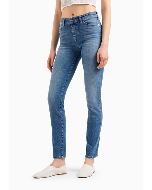 Emporio Armani Blue J18 High-rise, Skinny-leg Jeans In A Worn-look Denim
