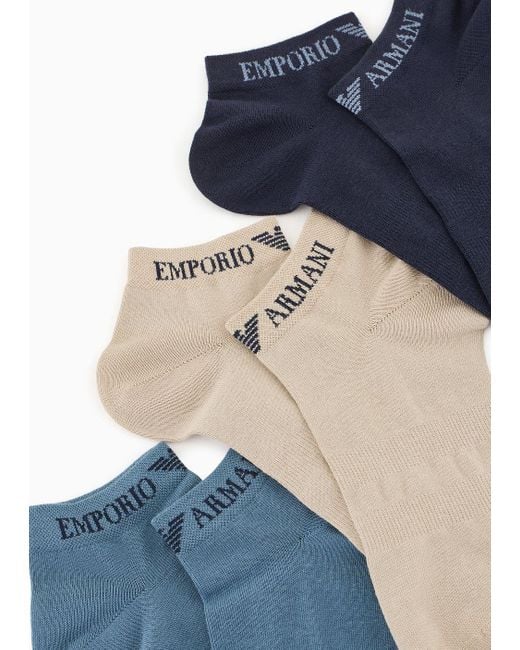 Lot Composé De 3 Paires De Chaussettes Basses Avec Logo Jacquard Emporio Armani pour homme en coloris Blue
