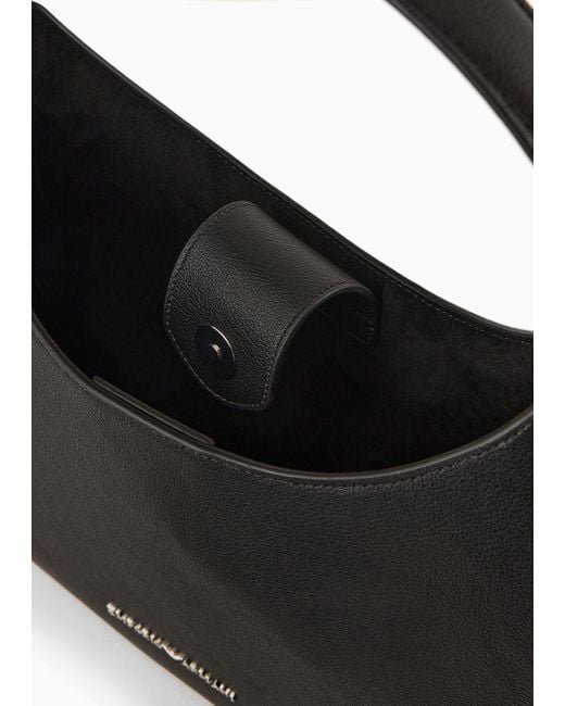 Emporio Armani Black Asv Micro-grain Recycled Leather Hobo Bag