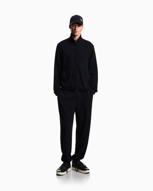 Emporio Armani Black Travel Essential Full-Zip Embossed Effect Jersey Sweatshirt for men