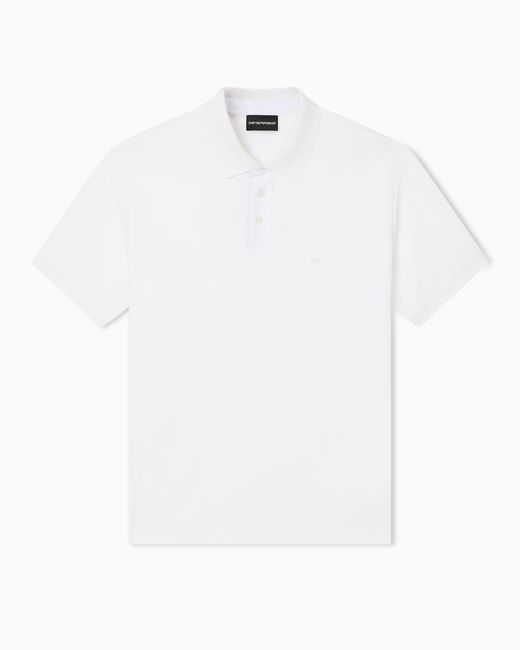 Emporio Armani White Regular Fit Piqué Polo Shirt for men