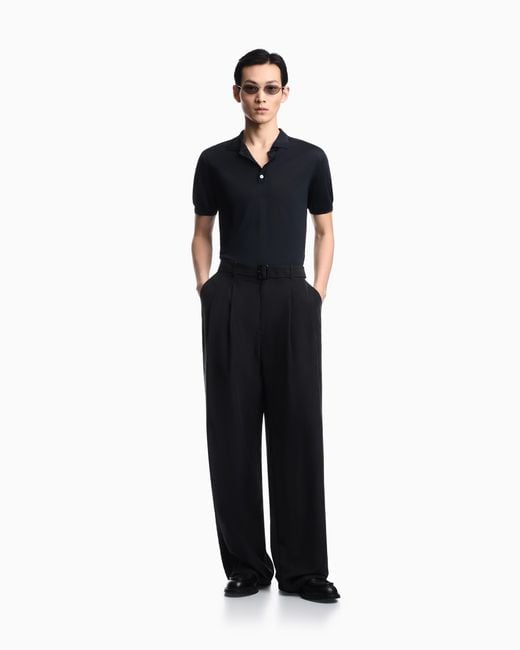 Emporio Armani Black Plain-Knit Polo Shirt for men