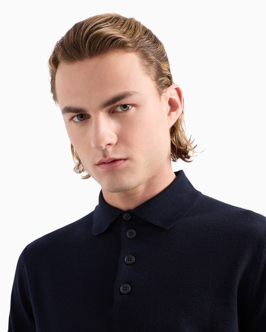 Emporio Armani Blue Jumper With Polo Collar for men
