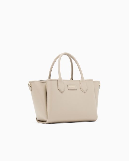 Emporio Armani White Medium Shopper Bag With Palmellato Finish
