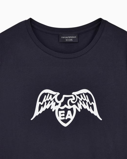 Emporio Armani Blue Pima T-Shirt With Maxi Eagle Logo And Short Sleeves