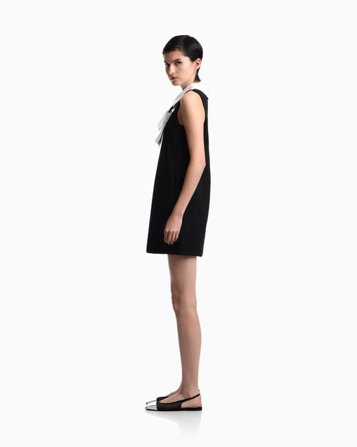 Emporio Armani Black Sleeveless Dress With A Peter Pan Collar And A Front Tie
