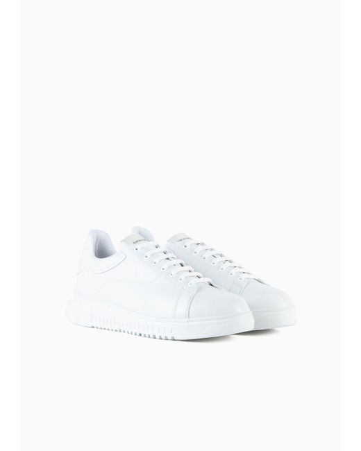 Emporio Armani White Tumbled Leather Sneakers for men