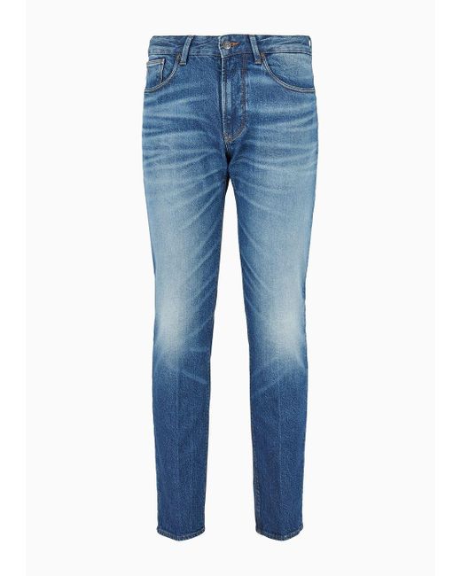 Emporio Armani Blue J06 Slim-fit, 12.2 Oz Stone-washed Denim Jeans With Veining for men