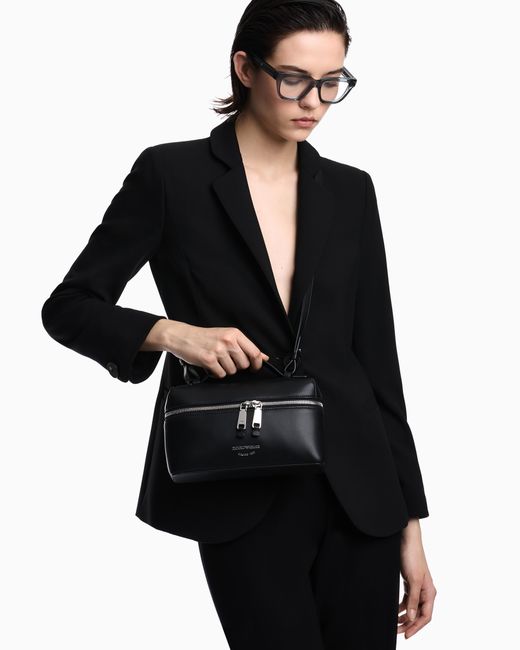 Emporio Armani Blue Nappa Leather Vanity Case With Shoulder Strap