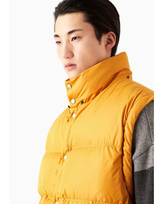 Emporio Armani Yellow Armani Sustainability Values Capsule Satin Quilted Down Jacket With Hood And Recycled Down for men