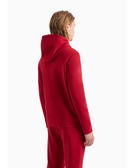 Emporio Armani Sweatshirt Mit Kapuze Aus Doppellagigem Jersey Mit Drachen-stickerei in Red für Herren