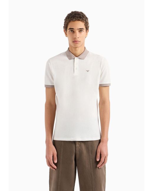 Emporio Armani White Mercerised Piqué Polo Shirt With Micro Eagle Embroidery for men