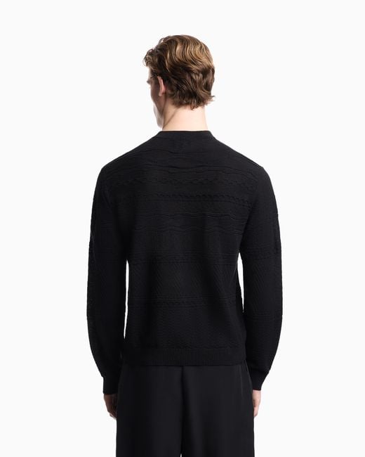 Emporio Armani Black Lyocell-Blend, Henley Neckline Jumper for men