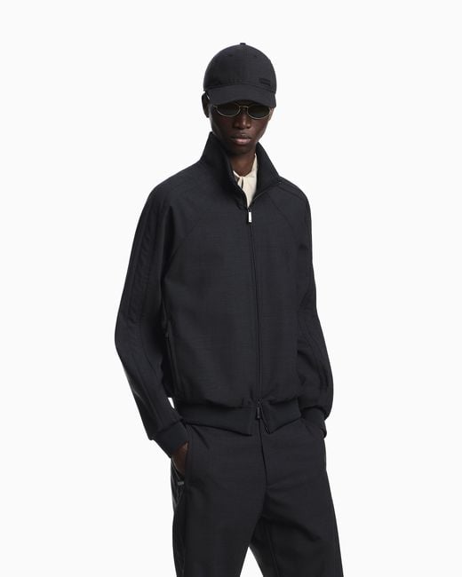Emporio Armani Blue Wool Blend Stretch Canvas Trousers for men