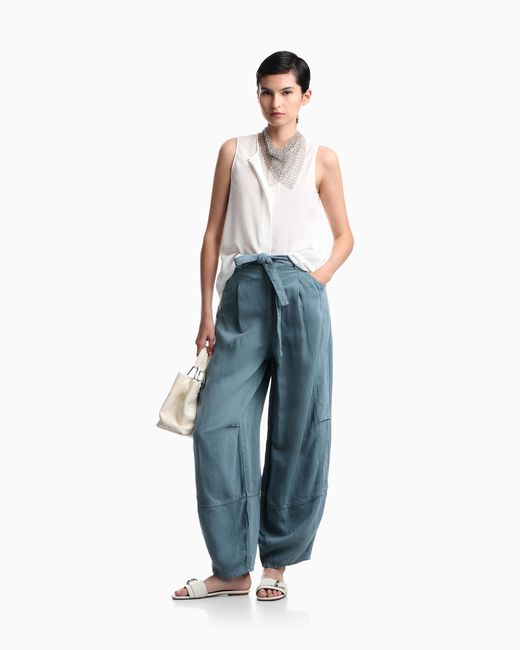 Emporio Armani Blue Garment-Dyed Linen And Lyocell Five-Pocket Trousers