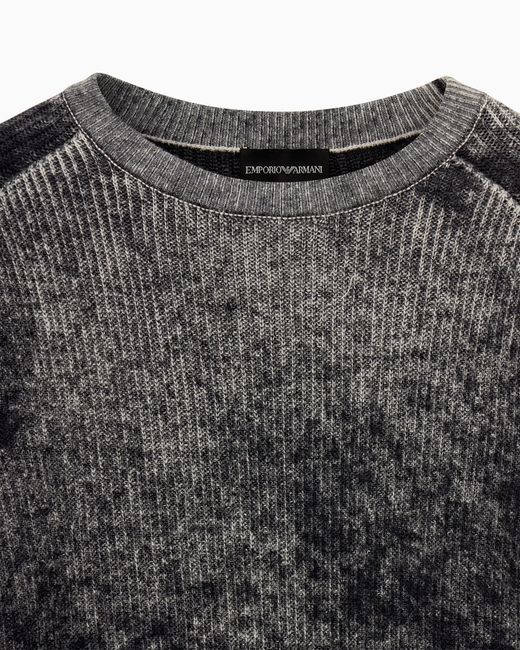 Emporio Armani Black Ribbed Virgin Wool Sweater With Mélange Print for men