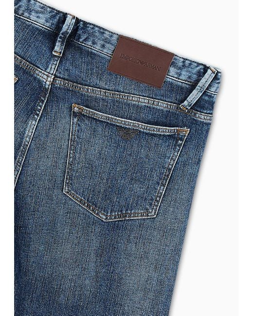 Emporio Armani Blue J75 Slim-fit, Worn-look Denim Jeans for men