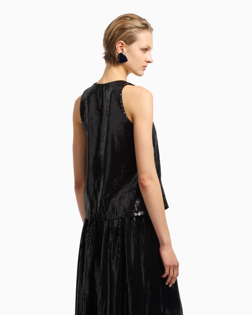 Top Sans Manches Avec Paillettes All Over Emporio Armani en coloris Black