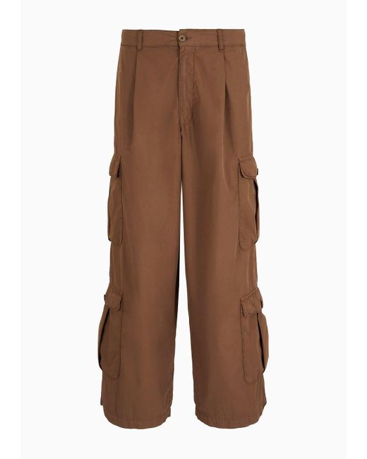 Emporio Armani Brown Sustainability Values Capsule Collection Garment-dyed Organic Poplin Cargo Trousers for men