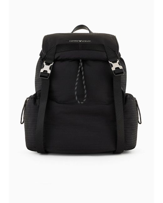 Emporio Armani Black Nylon Backpack With All-over, Jacquard Logo Lettering for men