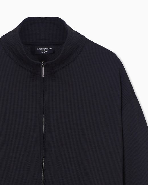 Emporio Armani Blue Icon Zipped, Technical Seersucker Blouson for men