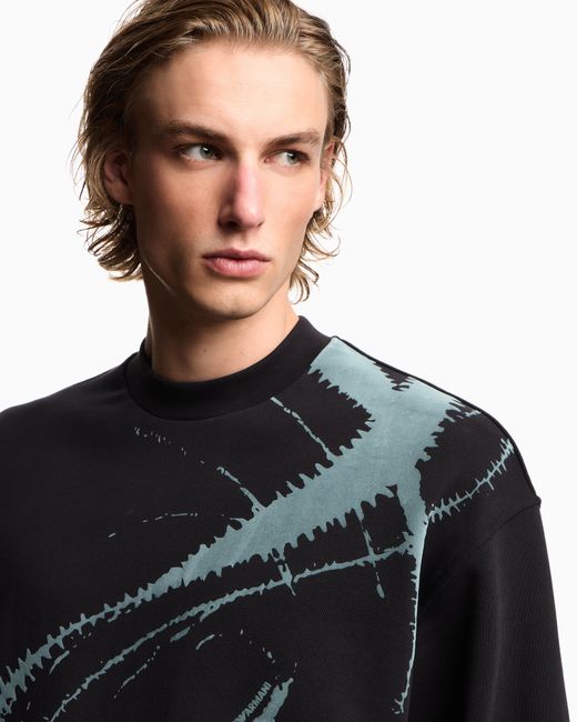 Emporio Armani Black French Terry Jersey Oversized Sweatshirt With Flocked Print for men