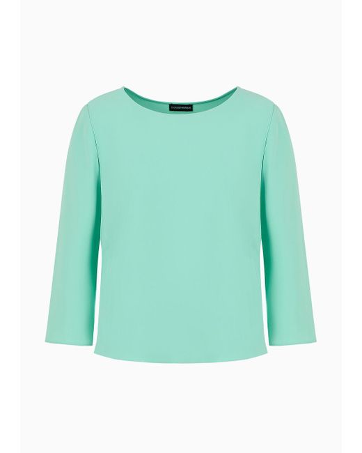 Emporio Armani Green Technical Cady Blouse With Satin Side Inserts