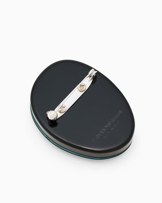 Emporio Armani Green Glossy Oval Mirror Effect Brooch With A Brass Clasp