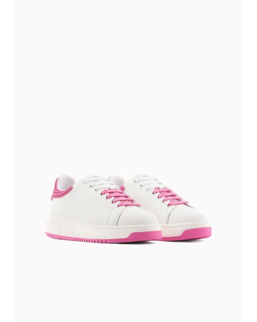 Emporio Armani Pink Leather Sneakers With Rubber Backs