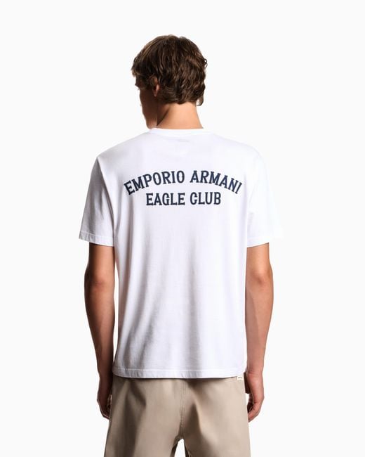 Emporio Armani White Eagle Club Organic Jersey T-Shirt With Print for men