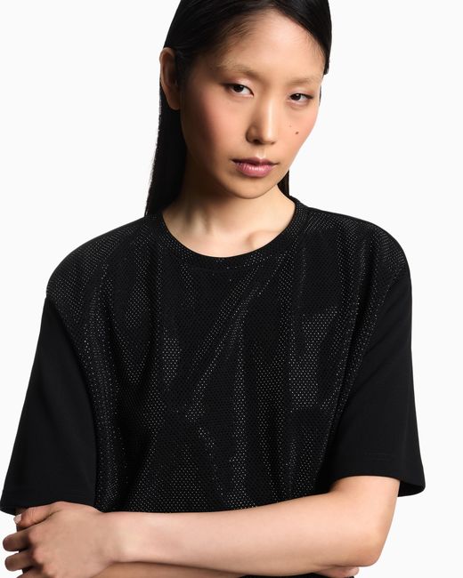 Emporio Armani Blue Scuba Crêpe T-Shirt With Micro Studs