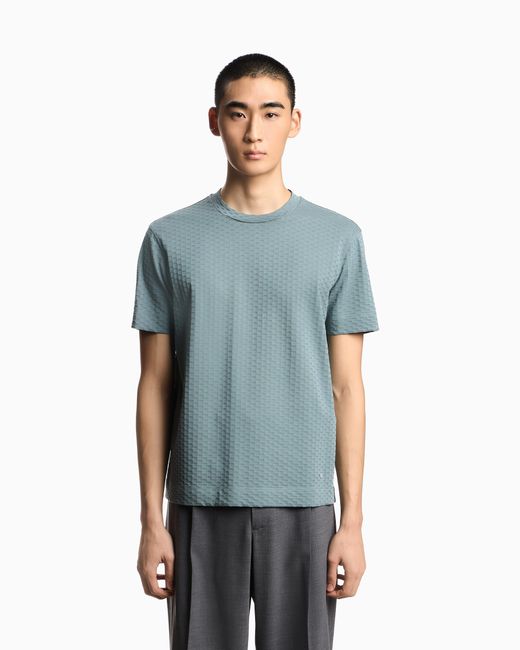 Emporio Armani Blue Us Exclusive Jacquard Jersey T-Shirt for men