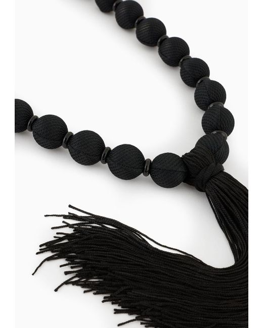Emporio Armani Black Oversize Necklace With Spheres And Tassel for men