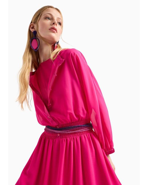 Vestido Largo De Georgette Con Cintura Fruncida Emporio Armani de color Pink