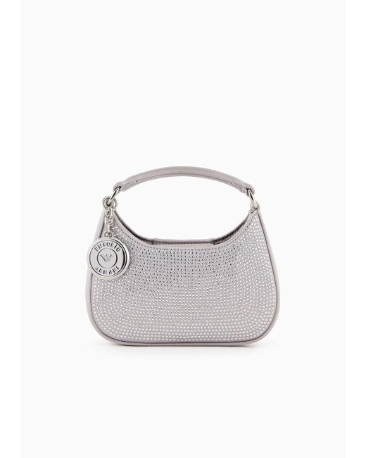 Emporio Armani Gray Satin Hobo Mini Bag With Rhinestones
