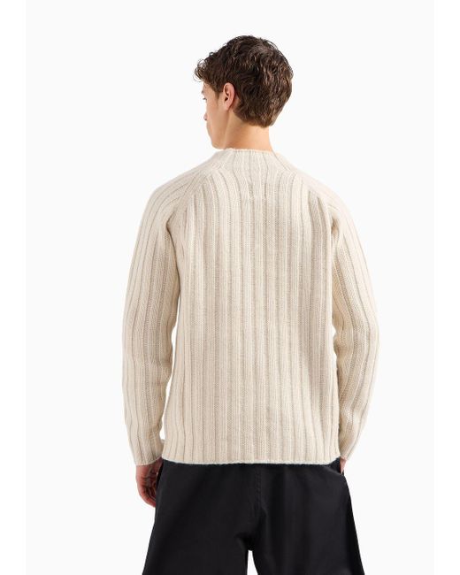 Emporio Armani White Asv Capsule Mock-neck Jumper In A Ribbed Recycled Wool Blend for men