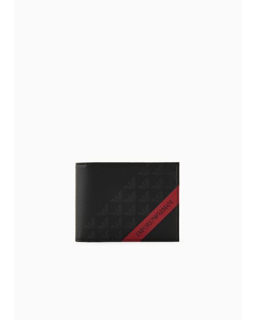 Emporio Armani White Asv Smooth Regenerated Leather Coin Pocket Wallet With Red Band for men