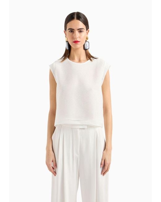 Emporio Armani White Short-sleeved Ottoman-effect Jersey Top