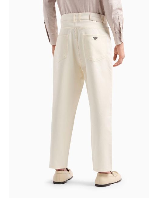 Pantalon Cinq Poches J79 Coupe Carotte En Coton Micro-armuré Emporio Armani pour homme en coloris White