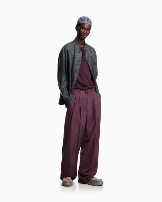 Emporio Armani Purple Plain-Knit Polo Shirt for men