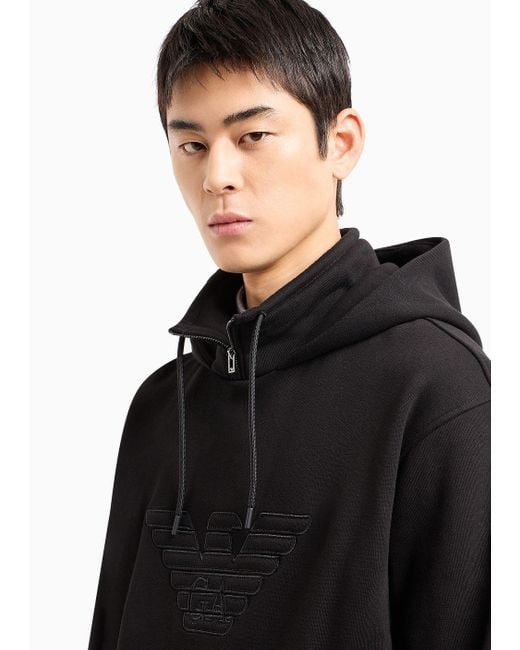 Emporio Armani Black Hooded Jersey Sweatshirt With Embossed Domed Logo for men