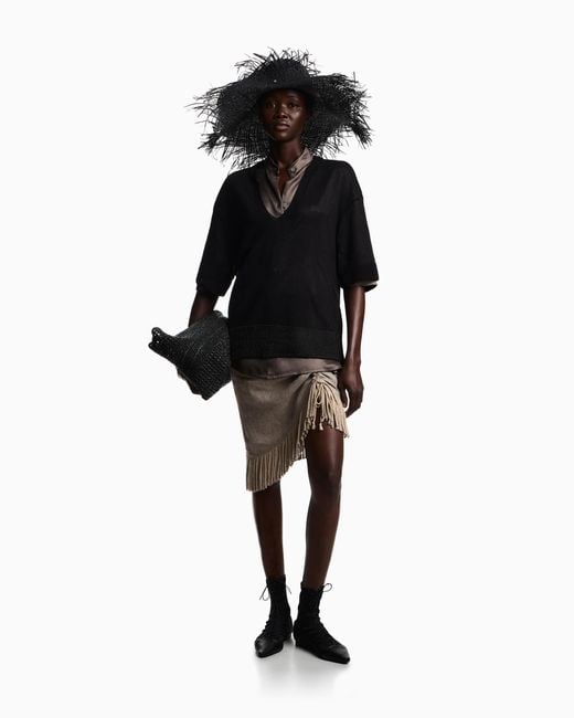 Emporio Armani Gray Heavy Linen Canvas Midi Skirt