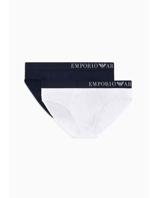 Emporio Armani Blue Asv Soft-touch Eco-viscose Two-pack Of Briefs for men
