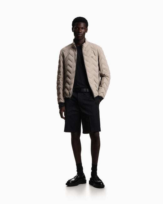 Emporio Armani Natural Nylon Down Jacket With Zip And Chevron Quilting Essential for men
